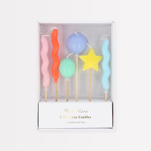 Meri Meri Balloon Candles (Pack of 6) Birthday Cake Candles 6 Fun Designs & Colors 4.5 Tall Unscented