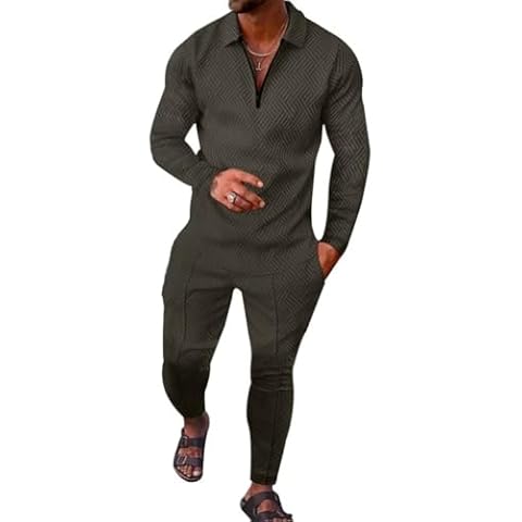 Size XL Dark Green 2024 Men's Polo Sweatsuit Set Long Sleeve 2 Piece Outfit Fashion Jogging Track Suit Comfy Casual Set for Men Cover