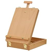 Caballete Pintura - Caballete Mesa de Madera de Haya con Caja de Almacenaje - Altura Ajustable 65 cm - Maletín Portátil para Niños, Principiantes y Artistas
