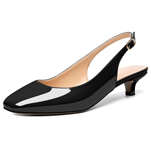 Mettesally Women's Slingback Low Heel Pumps Square Toe Kitten Heels Ankle Strap Wedding Party Dressy Shoes