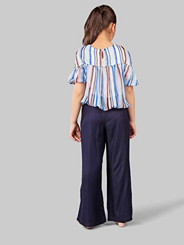 Image of One Friday Girls Semi Formal Striped Printed Top - Blue