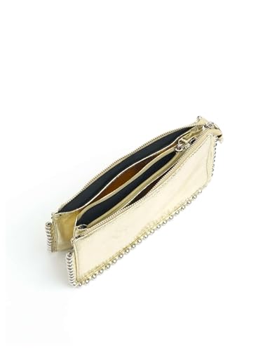 MakeMeChic Women's Metallic Beaded Design Crossbody Bag Studded Chain Strap Party Handbag Purse4