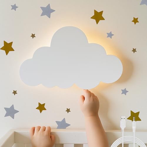 Image of Cloud Light for Wall (Pack of 1) with Star Wall Decals for Nursery Decor – Rechargeable & 3-Level Dimmer Cloud Lamp - Nursery Lighting for Baby Room Decor