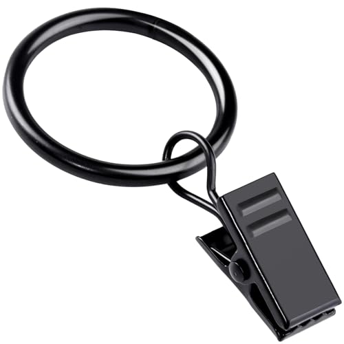 Teenitor 20 Pack Black Curtain Rings with Clips, Curtain Hooks Curtain Clips with Rings, Drapes...