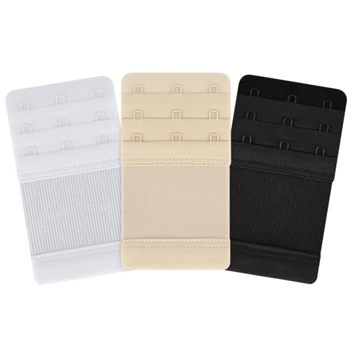 Vanc 3er Pack BH-Verlängerer mit 3 Haken & 3 Reihen Unterwäsche Elastische Verlängerungsschnalle für Schwangerschaft Stillzeit & Gewichtszunahme (Schwarz+Weiß+Hautfarbe 3 Haken)