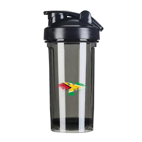 Guyanese Flag 18 Ounce Shaker Bottle Drink Mixer Leak-proof Pre Workout Protein Shakes Meal Replacement Shakes Bottles 500ML/18 Oz Black