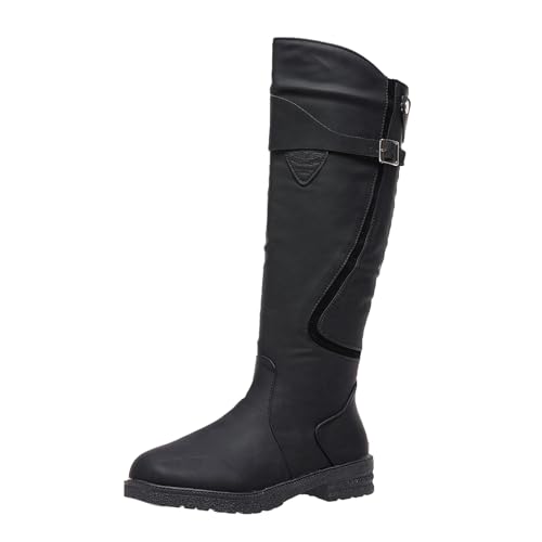 Wonafa Botas Planas Mujer Botas Altas Hasta la Rodilla para Mujeres Botas de Montar de Cuero Sintético para Mujer Botas Clásicas Botas