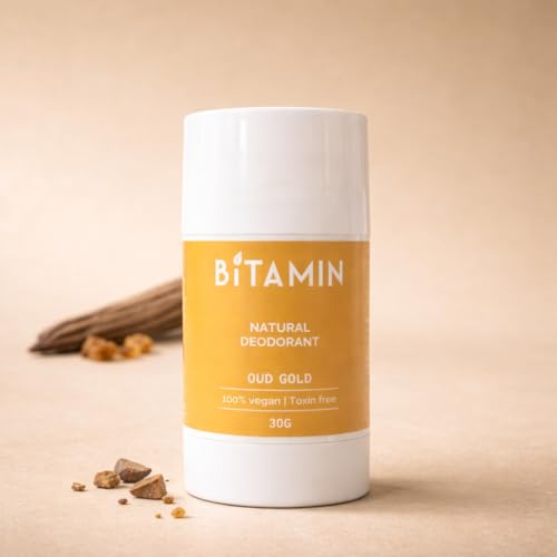 Image of Bitamin Natural Deodorant Underarm Roll On with 5% Vitamin C | Natural Deodorant for Men & Women | Made in India | No Aluminium, No Alcohol, No Parabens & No Triclosan | 8 Hour Odour Control | Oud Gold - 30g (Pack of 1)