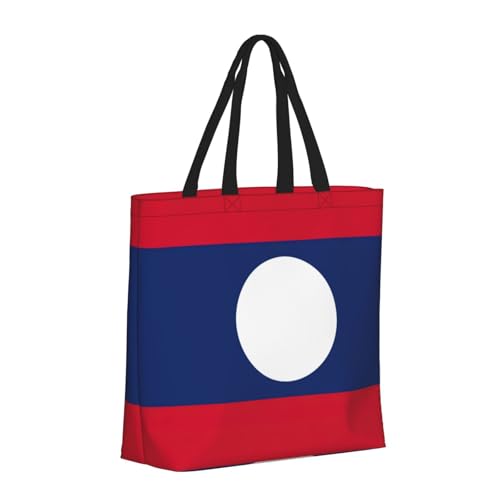 Flag Of Laos Print Women Reuseable Handbag, Grocery Bag Foldable For Shopping Travel Activity2