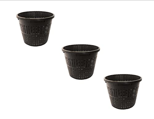 Pond H2o 5' Round Water Garden Pond Aquatic Plastic Mesh Slotted Plant Basket, Value 3 Pack, Plastic Water Garden Planting Basket Aquaponics, Hydroponics Slotted Mesh Planter Pots