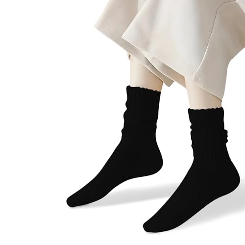 Image of COUVER Womens Scrunched Slouch Socks Soft Cotton Breathable Retro Crew or Knee High, Multiple Colors