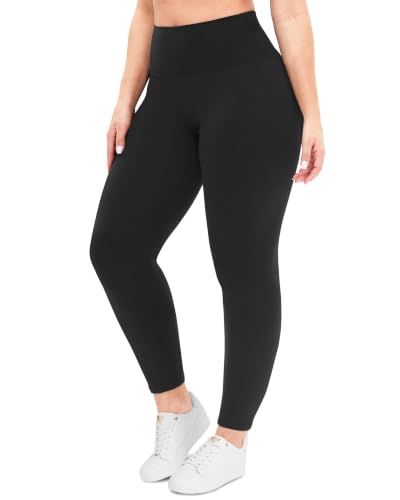 Image of Plus Size Leggings for Women - High Waisted Black Tummy Control Super Soft