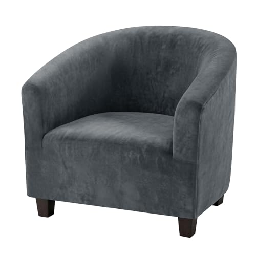KIDOACOW Stretch Crystal Velvet Barrel Chair Covers Thick Soft Club Chair Slipcover with Elastic Bottom Removable Tub Chair Slipcover Washable Armchair Slipcovers for Living Room(1 PCS Dark Grey)