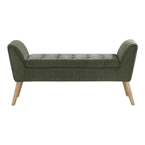 Image of OSP Home Furnishings Castile Mid-Century Modern Storage Bench with Natural Legs, Green Pine Fabric