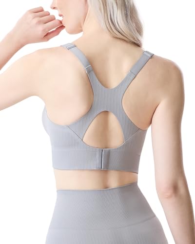 Image of Momcozy Nursing Bras for Breastfeeding, Ribbed Maternity Bra with Racerback, Soft Stretchy Nursing Sports Bra for Yoga