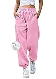 AROGONE Pantalones de chándal holgados de cintura alta, sudores de forro polar con bolsillo para mujer, Forro polar rosa., XXL