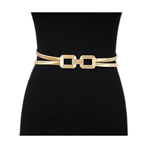 NOBRIM Women Girls Skinny Metal Cinch Belt Gold Waistband Elastic Waist Belt Vintage for Women Golden Dress Decor Waist Belt