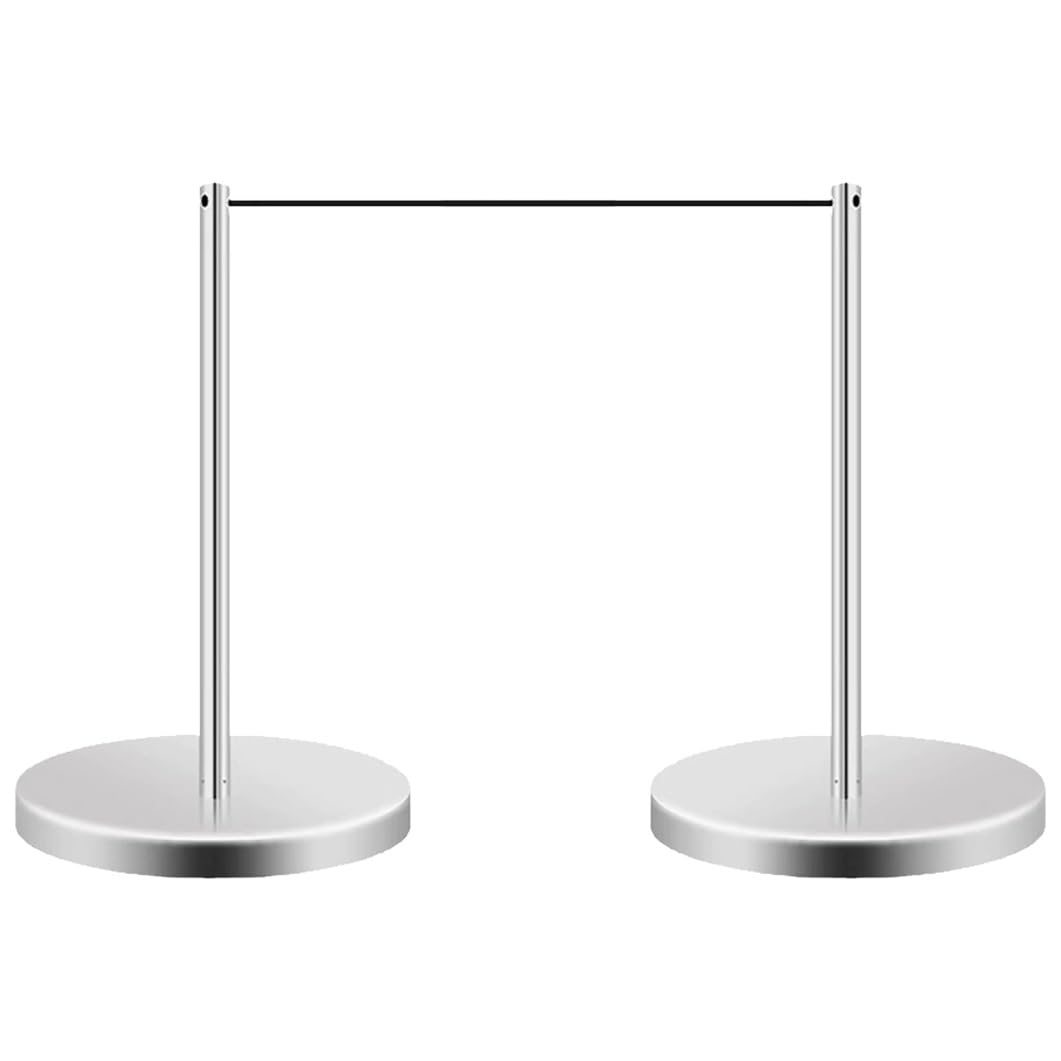 Aioneer Crowd Control Stanchions Set With Elastic Cord, 17.7" Safety Barrier Posts For Museums And Exhibitions-Silver-2 Pcs