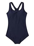 One Piece Swimsuit Japanese Classic School Swimsuit Navy Blue Bathing Suit Swimwear Bodysuit for Women (US, Alpha, Medium, Regular, Regular, Navy Blue)