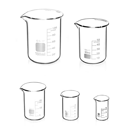 QWORK® 5 Pcs Bécher Gradué en Verre Borosilicate 5ml 10ml 25ml 50ml 100ml pour Laboratoire et Cuisine