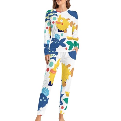Pyjama femme Joli Poisson : ensemble t-shirt manches longues et pantalon homewear confortable