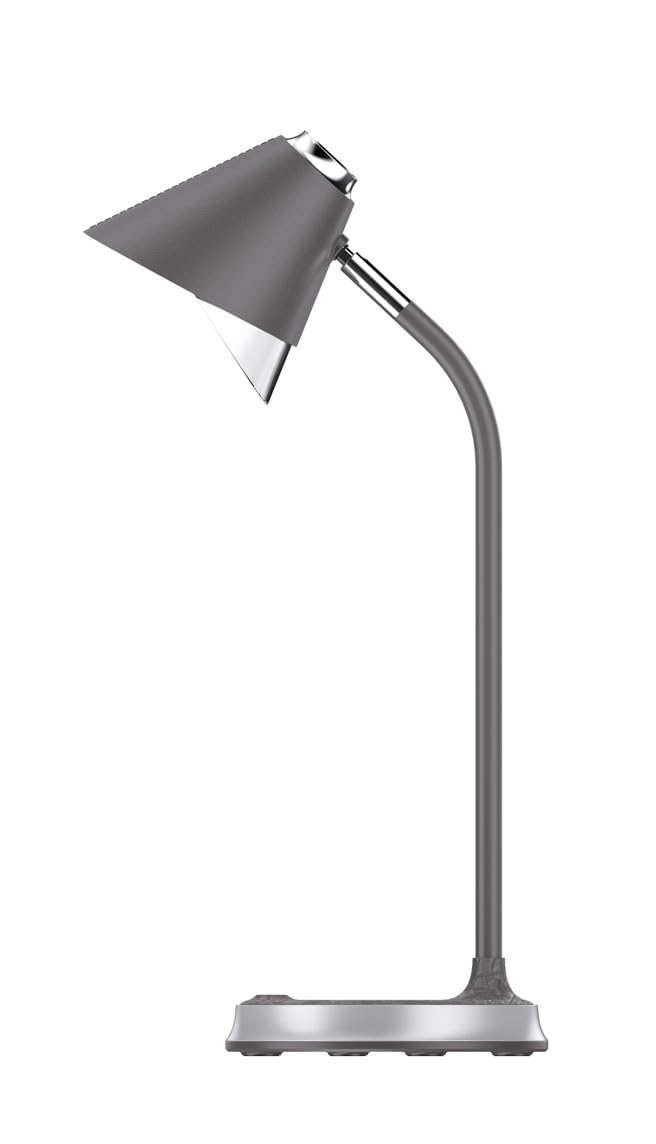 IMMAX FINCH - Lampada da tavolo a LED con funzione di ricarica Qi, grigio + elementi argentati