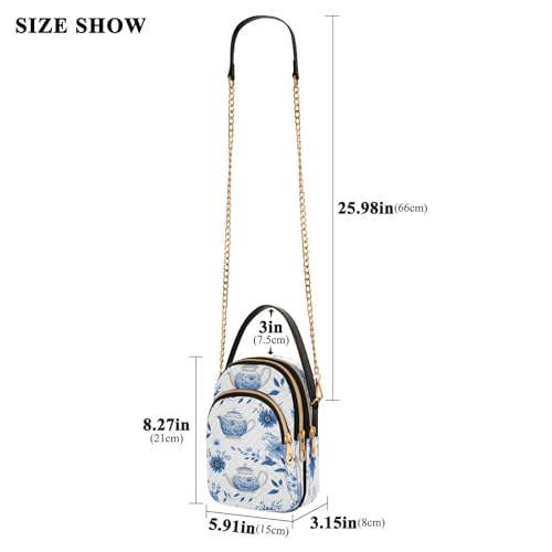 senya Teapot and Flowers Crossbody Handbags for Women Casual Leather Shoulder Phone Purse3