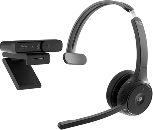 Cisco Paket – Headset 721, Wireless-Single-On-Ear-Bluetooth-Kopfhörer mit Webex Taste zusammen Desk Camera 1080p, EIN Jahr Garantie mit beschränkter Haftung (BUN-721+CAMD-C-WW)