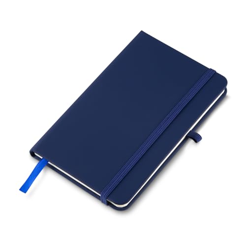Caderno de anotações com elástico no tamanho A5, suporte para caneta, capa dura em material sintético, miolo 80 folhas pautadas na cor bege. Caderno A5 Capa em PU (21x14,5) (1, Azul)