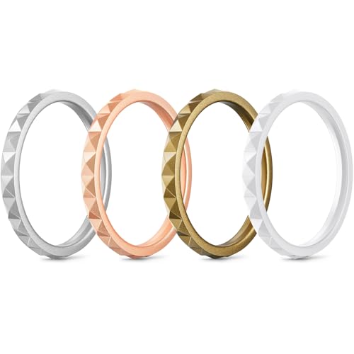 Image of Egnaro Silicone Wedding bands women:2.5mm Wide - 2mm Thick Gold and Silver Rubber Rings with Half Size,4-8 Variety Multipack