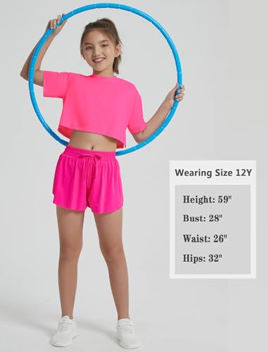 Image of EXARUS Girls Athletic Shirts Quick Dry Workout Split Back Crop Tops 6-14Y | Tween Athletic Sports Soccer Activewear Gym Running Dri Fit Teen Tennis Performance Hiking Short Sleeve Tees Kids 6-14Y