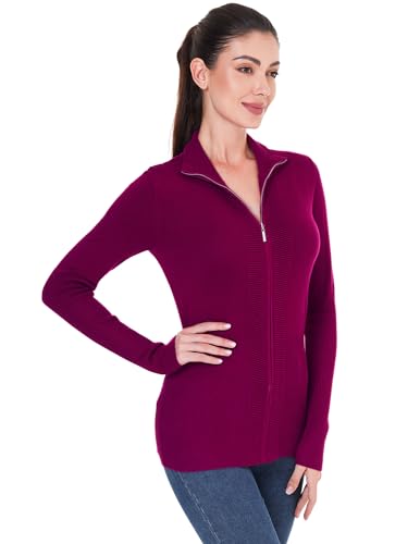 AmélieBoutik Women Stand Collar Zip up Knit Long Sleeve Cardigan Sweater Jackets4