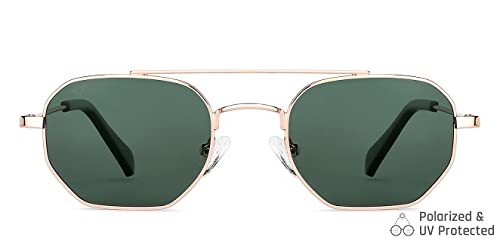 Vincent Chase By Lenskart | Gold Green Full Rim Hexagonal Branded Latest and Stylish Sunglasses | Polarized and 100% UV Protected | Men & Women |... - Image 4