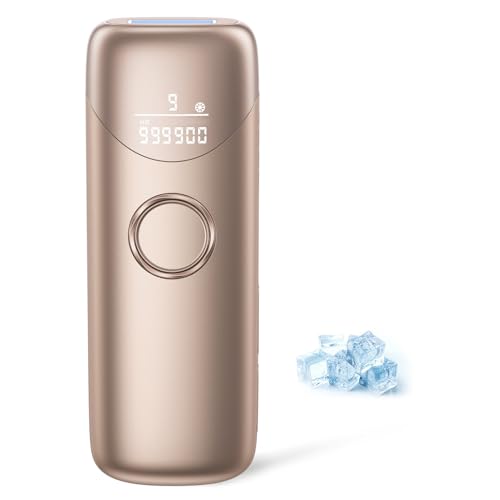 Depiladora Laser con Función de Refrigeración, IPL Depiladora Luz Pulsada con 9 Niveles de Energía, 600 1200 NM Luz Roja, Depilacion Laser Casa para Mujer y Hombre, Bikini, Axilas, Cara, Dorado