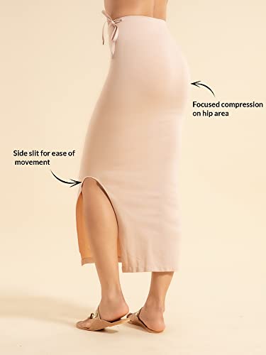 Image of NYKD NYSH021 Seamless Spandex Saree Shapewear for Women | Ankle-Length Petticoat with Drawstring, Targeted Hip Compression & Side Slit | Smooth, Defined Shape with No Side Bulges