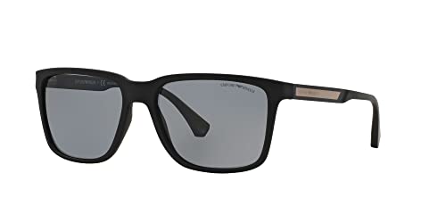 Emporio Armani Men's EA4047 Square Sunglasses, Rubber Black/Grey Polarized, 56 mm2