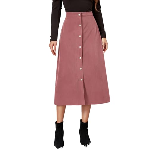 Midi Skirts for Women Trendy Corduroy Skirt Button Down High Waisted Skirts Business Casual A Line Skirt