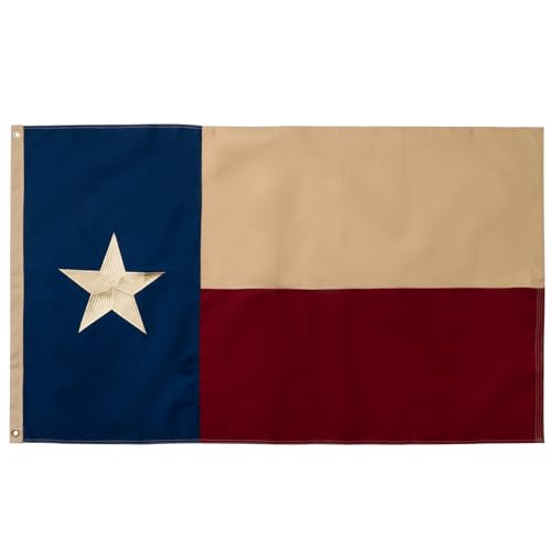 Image of SYII Vintage Texas State Cotton Flag 3x5 Ft, Luxury Embroidered Stars and Double Stitched Sewn Stripes, Heavy Duty Cotton Tx State Flags for Indoor Outdoor