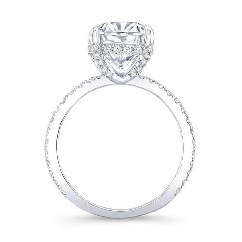 2-4CT Elongated Cushion Cut Moissanite Pave Engagement Ring, Hidden-Halo Handmade Wedding Gift for Her, Claw-Prong2