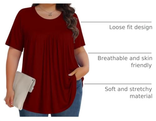 Image of Tencede Womens Plus Size Tops Tunic Short Sleeve Crew Neck Shirts Casual Soft Blouse 1X-5X