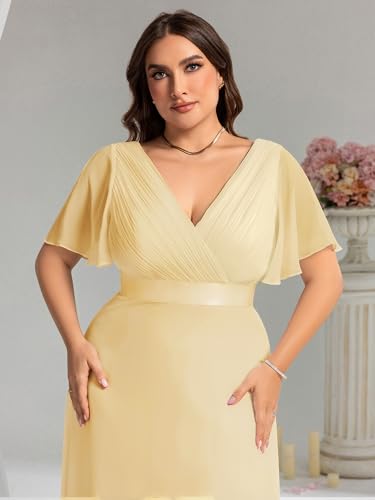Image of Ever-Pretty Women's Chiffon Formal Evening Dresses for Curvy Women V-Neck Plus Size Floor Length Bridesmaid Dress