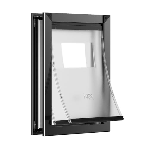 [MAVRICPOWER] Rust Proof Alminum Large Dog Door for Door Doggie Door with 2 Sliding Lock Panels for Extreme Weather Pet Door for Dogs Up to 80 lbs