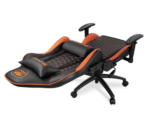 Image of COUGAR Outrider Black Comfortable and Durable Gaming Chair, Steel Frame, Metal Base, Reclining Backrest, Breathable Premium PVC Leather, Adjustable Neck & Lumbar Pillow - (Black & Orange)