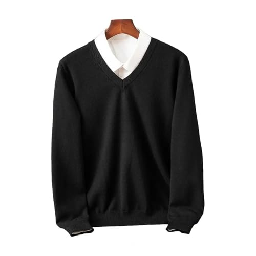 Mens Fall Winter Sweater V-Neck Patchwork Long Sleeves Slim Fit Warm Knitted Pullover 6