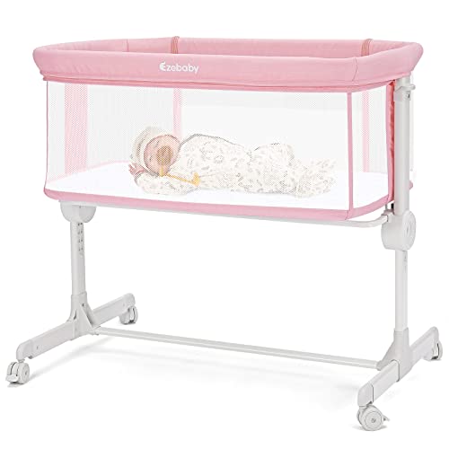 Image of Ezebaby 3-in-1 Baby Bassinet: Rocking Bassinet Bedside Bassinet - 6-Height Adjustable Bassinet with Comfy Mattress & Lockable Wheels | Stable & Secure Bedside Crib for Newborn Infant