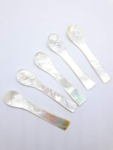 Set of 5 White Mother of Pearl Caviar Spoons Sugar Salt or Spices Serving 25 inch