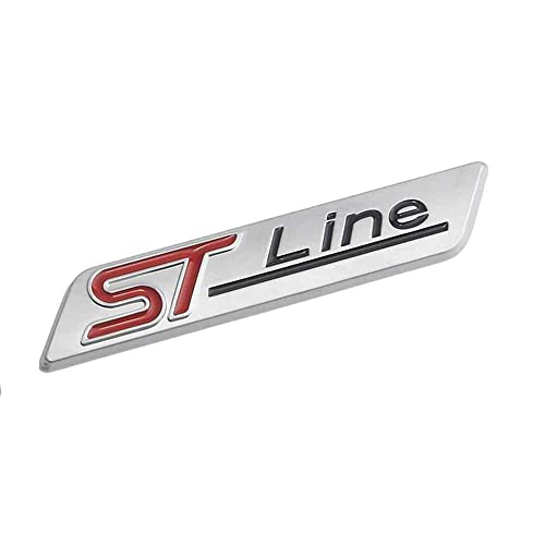 AUTOZOCO Emblema Adhesivo ST Line, Emblema ST Line, Insignia ST Line, Insignia Adhesiva ST Line, Apto para Lateral, Compatible con Ford, Material Metal, Medidas 84.5 mm x 16.5 mm, Plateado