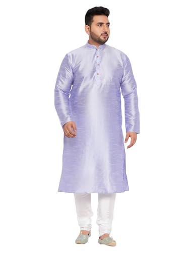 Image of Vastramay Plus Men's White Silk Blend Kurta Pyjama Set VPLUSMKWH001nPBL 44 | Independence Day