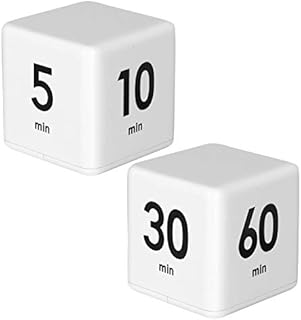 welltop Cube Timer, 2 Pack Kitchen Timer with 4 LED Light Alarm Kids Child Exercise Workout Gravity Sensor Flip Timer for Time Management and Countdown Settings (White - 1 3 5 10 and 15 20 30 60 min)