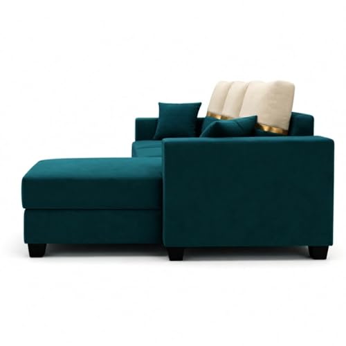Image of Furny Arvea 4 Seater Fabric RHS L Shape Sofa Set (Greenish Teal) | Soft Velvet Fabric | Modern Design | Comfortable Seating | Living Room Furniture